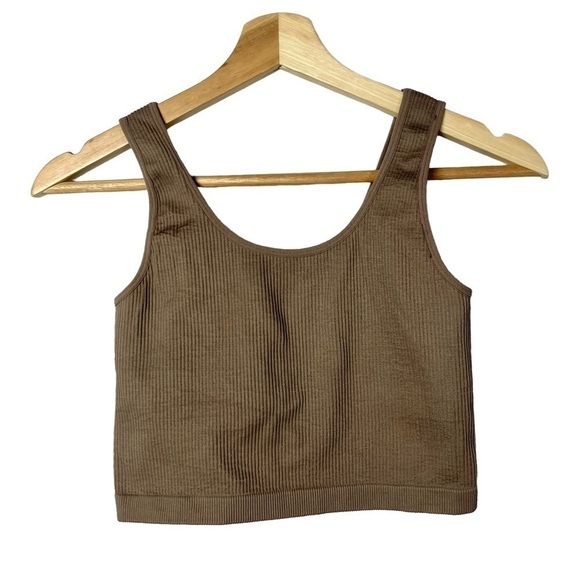 Forever 21 Movement Brown Mocha Ribbed Cropped Athletic Sports Bra M - Picture 1 of 3